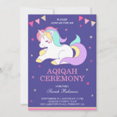 Sweet Unicorn Baby Girl Aqiqah Einladung (Vorderseite)
