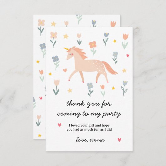 Sweet Unicorn Floral Flat Dankeskarte (Vorne/Hinten)