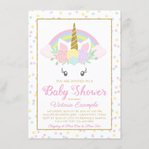 Sweet Unicorn Rainbow Baby Girl Shower Einladungen