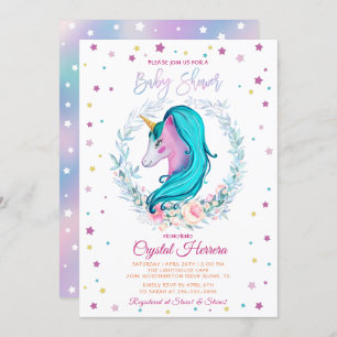 Sweet Unicorn Watercolor Floral Baby Dusche Einladung