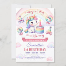Sweet Unicorn Watercolor Pink Girl 1. Geburtstag