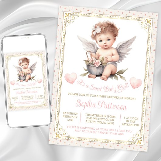 Sweet Valentine Cherub Baby Dusche Einladung