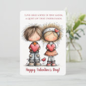 Sweet Valentine Friends – Whimsical Kids  Feiertagskarte (Stehend Vorderseite)
