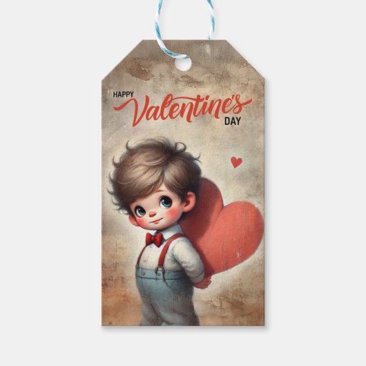 Sweet Valentine Gift Tag - Junge mit Herz Geschenkanhänger (Vorderseite)