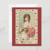Sweet Valentine Girls mit Blumenstrauß Feiertagspostkarte (Vorne/Hinten)