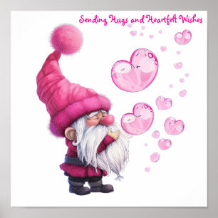 Sweet Valentine Gnome mit Floating Heart Bubbles Poster