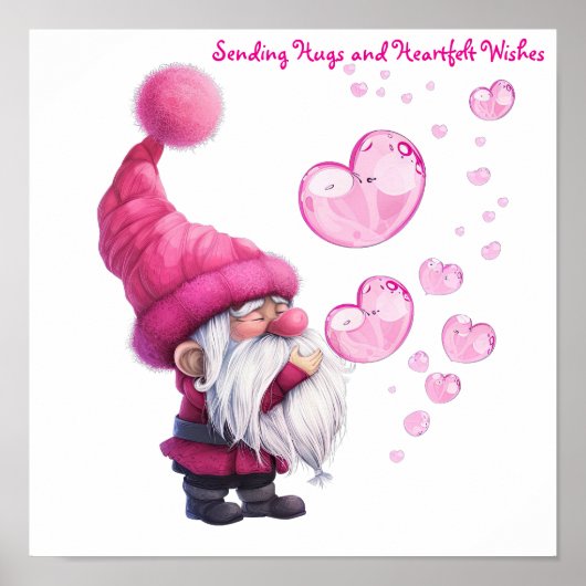 Sweet Valentine Gnome mit Floating Heart Bubbles Poster (Vorne)