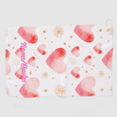 Sweet Valentine Heart Pattern with Golden Glitter Golfhandtuch (Horizontal)