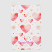 Sweet Valentine Heart Pattern with Golden Glitter Golfhandtuch (Vorderseite)