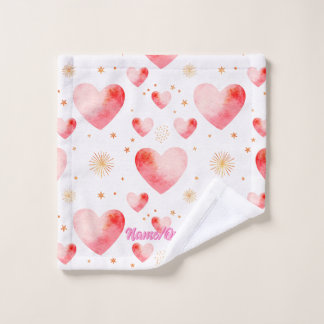 Sweet Valentine Heart Pattern with Golden Glitter Waschlappen