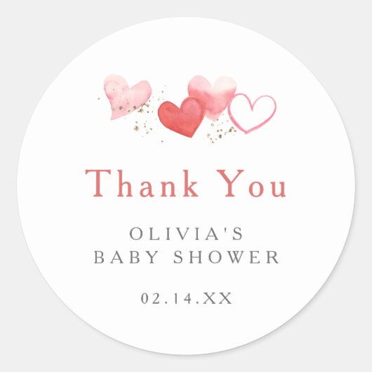 Sweet Valentine Hearts Baby Dusche Vielen Dank Runder Aufkleber (Vorderseite)