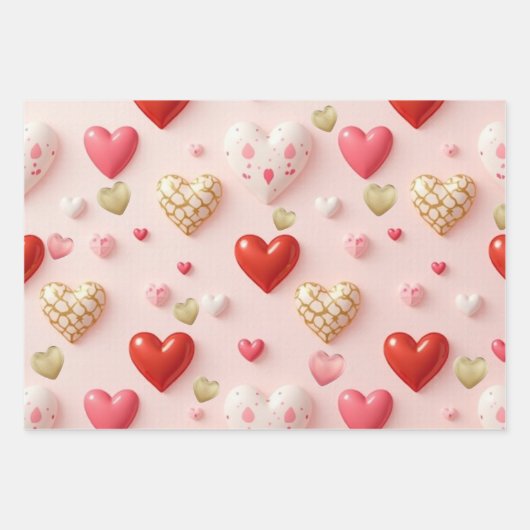 Sweet Valentine Hearts Blush Pink wrapping paper Geschenkpapier Set (Vorderseite)