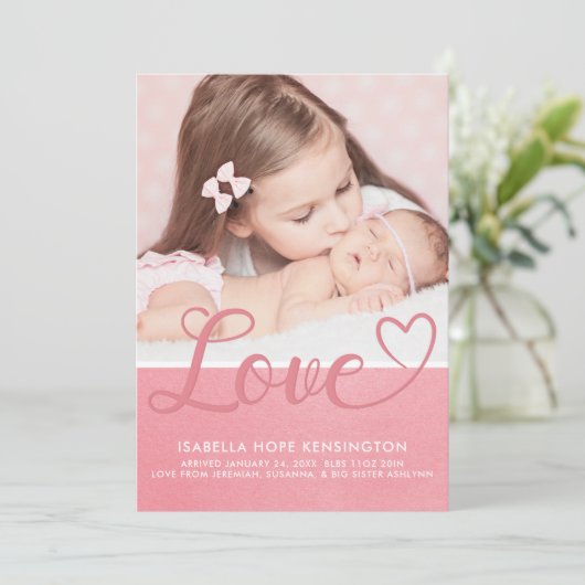 Sweet Valentine Liebe Baby Girl Birth Foto Ankündigung (Stehend Vorderseite)