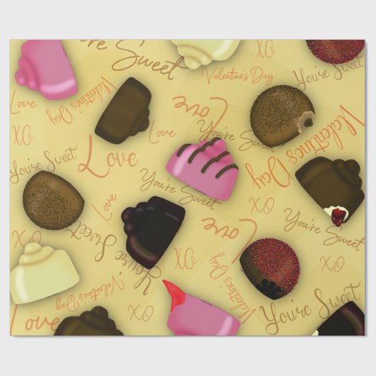 Sweet Valentine - Valentine's Day Candy Pattern Geschenkpapier (Flach)