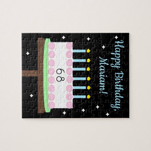 Sweet, Vanilla Birthday Cake with Stars: Black Puzzle (Horizontal)