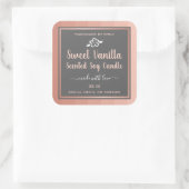 Sweet Vanilla Scented Soy Candles Labels Pink Grau Quadratischer Aufkleber (Tasche)