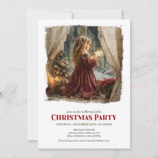 Sweet Victorian Little Girl Awaiting Santa Editabl Einladung (Vorderseite)
