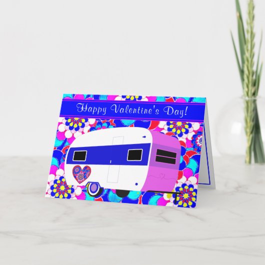 Sweet Vintag Camper Mod Blume Happy Valentine's Karte (Vorderseite)