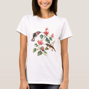 Sweet Vintag Floral Hummingbirds Pair T-Shirt