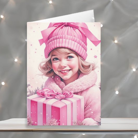 Sweet Vintag Girl Holding Geschenkboxen Karte