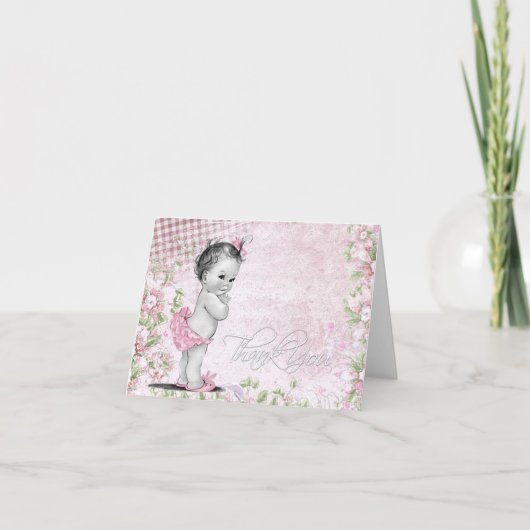 Sweet Vintag Pink Baby Dusche Vielen Dank Karten (Vorderseite)