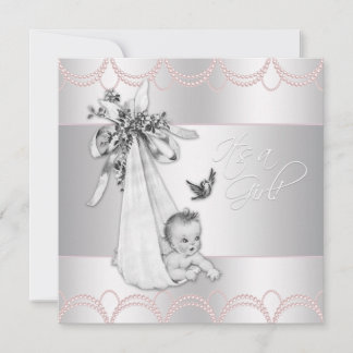 Sweet Vintag Pink Baby Girl Dusche Einladung