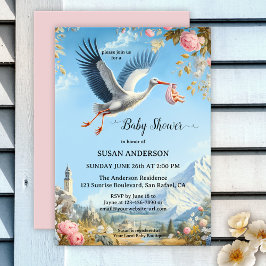 Sweet Vintag Stork Artistic Baby Shower Einladung