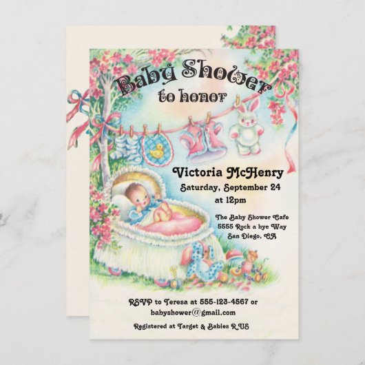 Sweet Vintage Babydusche Einladung (Vorne/Hinten)