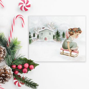Sweet Vintage Christmas Engel auf Pink Sled Feiertagskarte