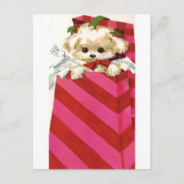 Sweet Vintage Christmas Puppy Bichon Lhasa Maltese Feiertagspostkarte