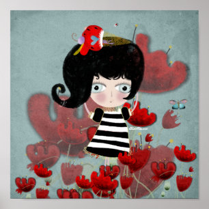 Sweet Vintage Liebe Puppe Mohn Leinwand Whimsy Art Poster