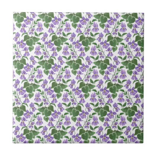 Sweet Violets Mauve auf Weiße Keramik Tile Fliese (Vorderseite)
