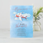 Sweet Watercolor Airplane Babydusche Einladung (Stehend Vorderseite)