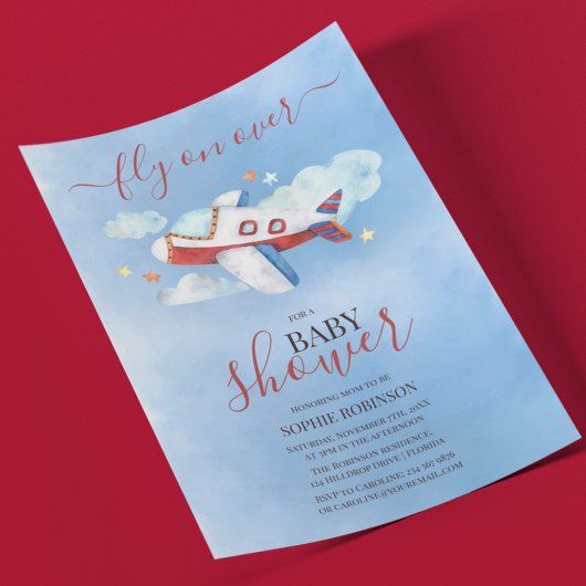 Sweet Watercolor Airplane Babydusche Einladung