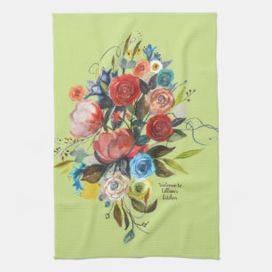Sweet Watercolor Bouquet Spring Green individuell  Geschirrtuch
