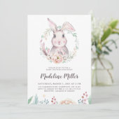 Sweet Watercolor Bunny Baby Dusche Einladung (Stehend Vorderseite)