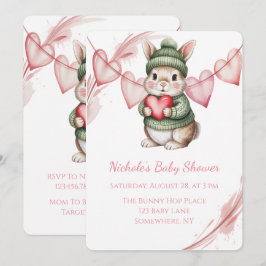Sweet Watercolor Bunny Baby Shower Einladung