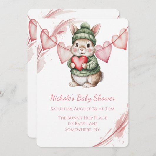 Sweet Watercolor Bunny Baby Shower Einladung (Vorne/Hinten)