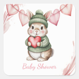 Sweet Watercolor Bunny Baby Shower Quadratischer Aufkleber