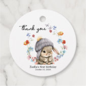 Sweet Watercolor Bunny Floral First Birthday Geschenkanhänger (Vorderseite)