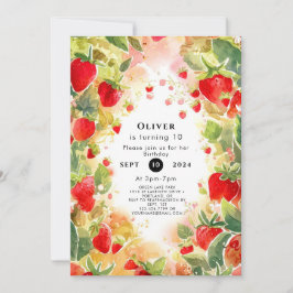 Sweet Watercolor Colorful Strawberry Geburtstag Einladung