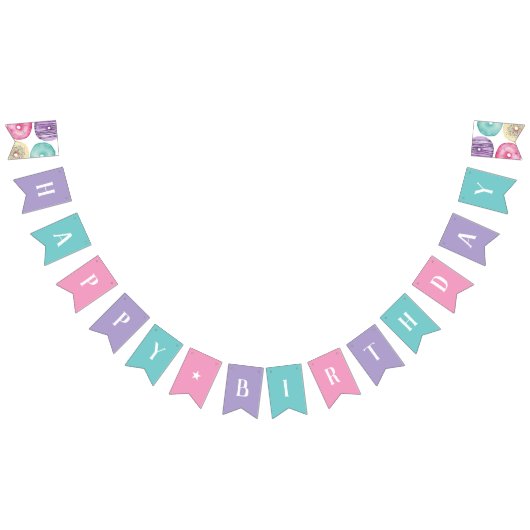 Sweet Watercolor Donut Happy Birthday Wimpelkette (Alle)