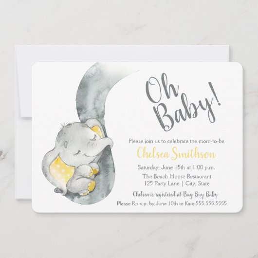 Sweet Watercolor Elephant Baby Shower Einladung (Vorderseite)