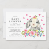 Sweet Watercolor Floral Bunny Girl Dusche Einladung (Vorderseite)