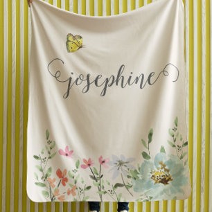 Sweet Watercolor Floral Butterfly Girl Custom Fleecedecke