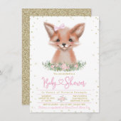 Sweet Watercolor Girl Fox Babydusche Einladung (Vorne/Hinten)