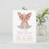 Sweet Watercolor Girl Fox Babydusche Einladung (Stehend Vorderseite)