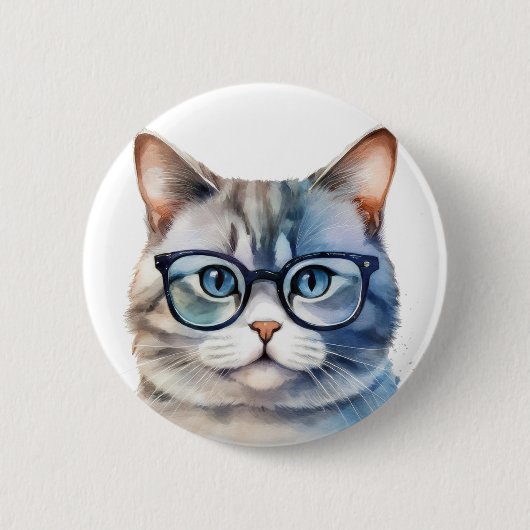 Sweet Watercolor Gray Cat Button (Vorderseite)