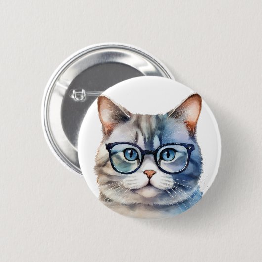Sweet Watercolor Gray Cat Button (Vorne & Hinten)