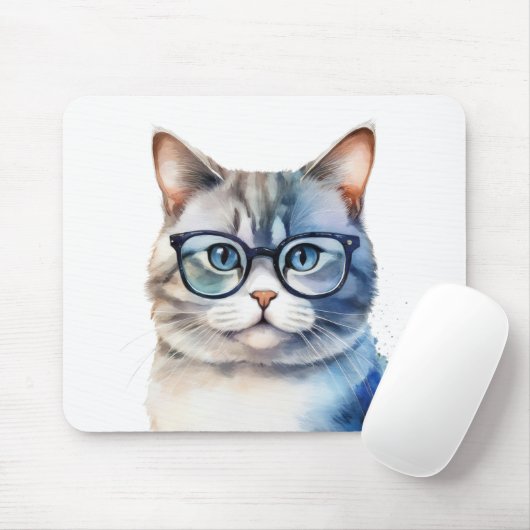Sweet Watercolor Gray Cat Mousepad (Mit Mouse)